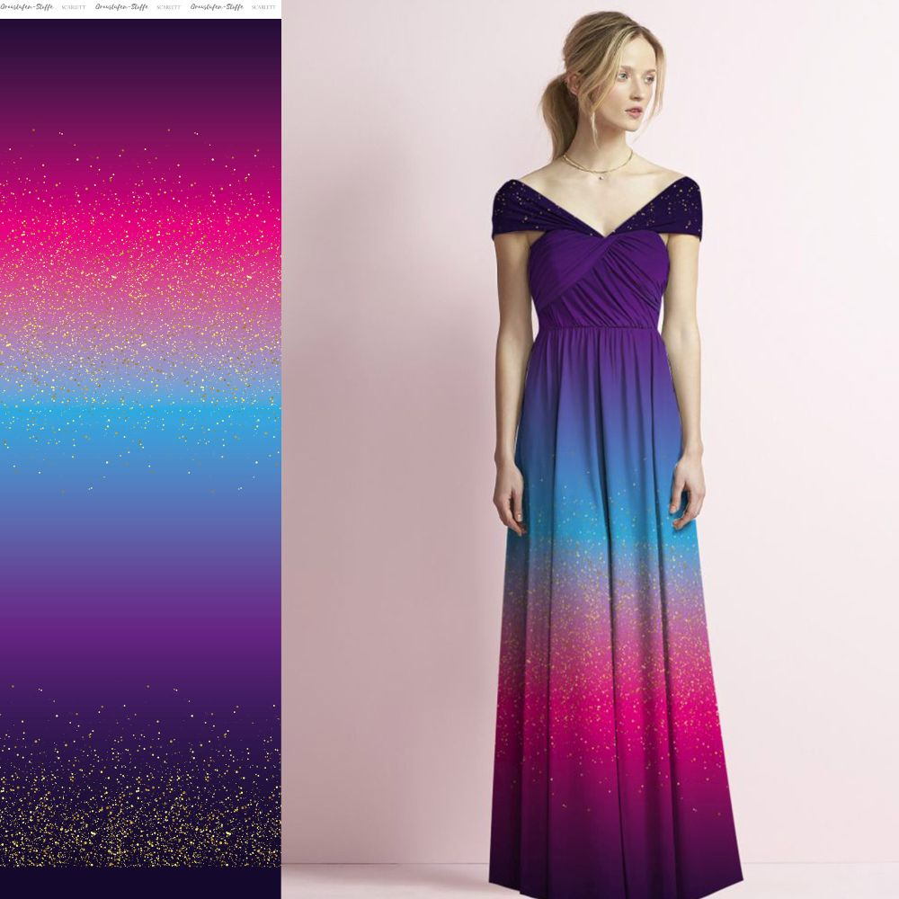 Reststück 240 cm, Viskosejersey  Bordüre Eigenproduktion "Scarlett 2023 - Kings Dream" - von Graustufen-Stoffe